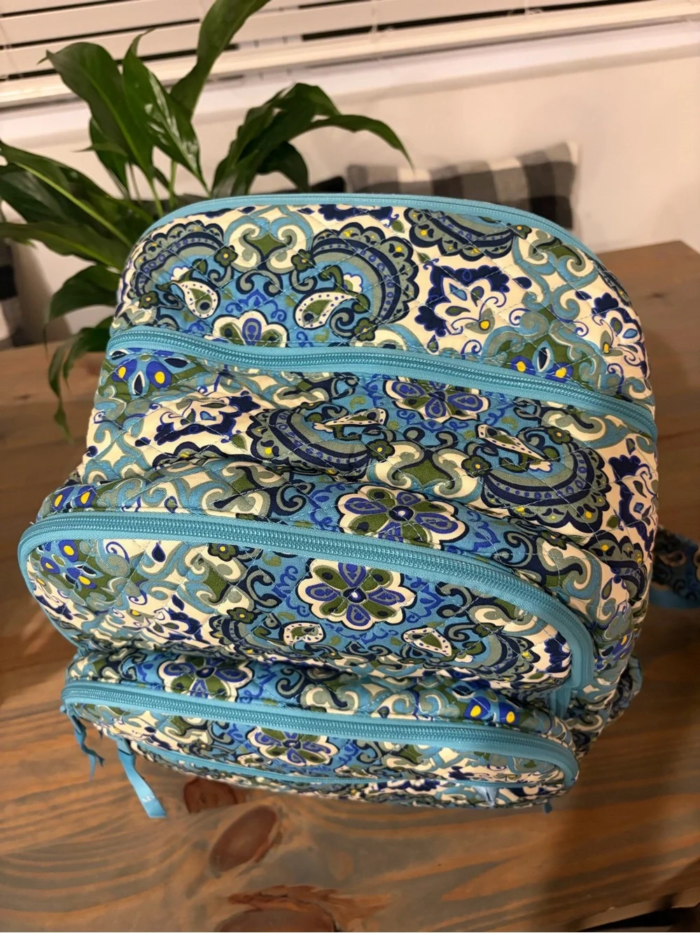 NWT Vera Bradley XL Backpack + Zip ID Pouch SET ~ Extra Large Blue Cotton